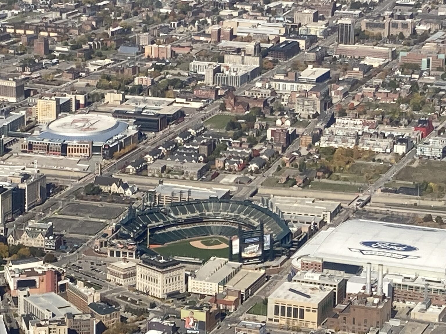 Aerial view of downtown Detroit