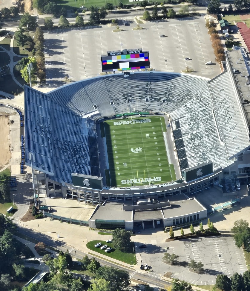 Aerial view of Spartan Stadium in East Lansing